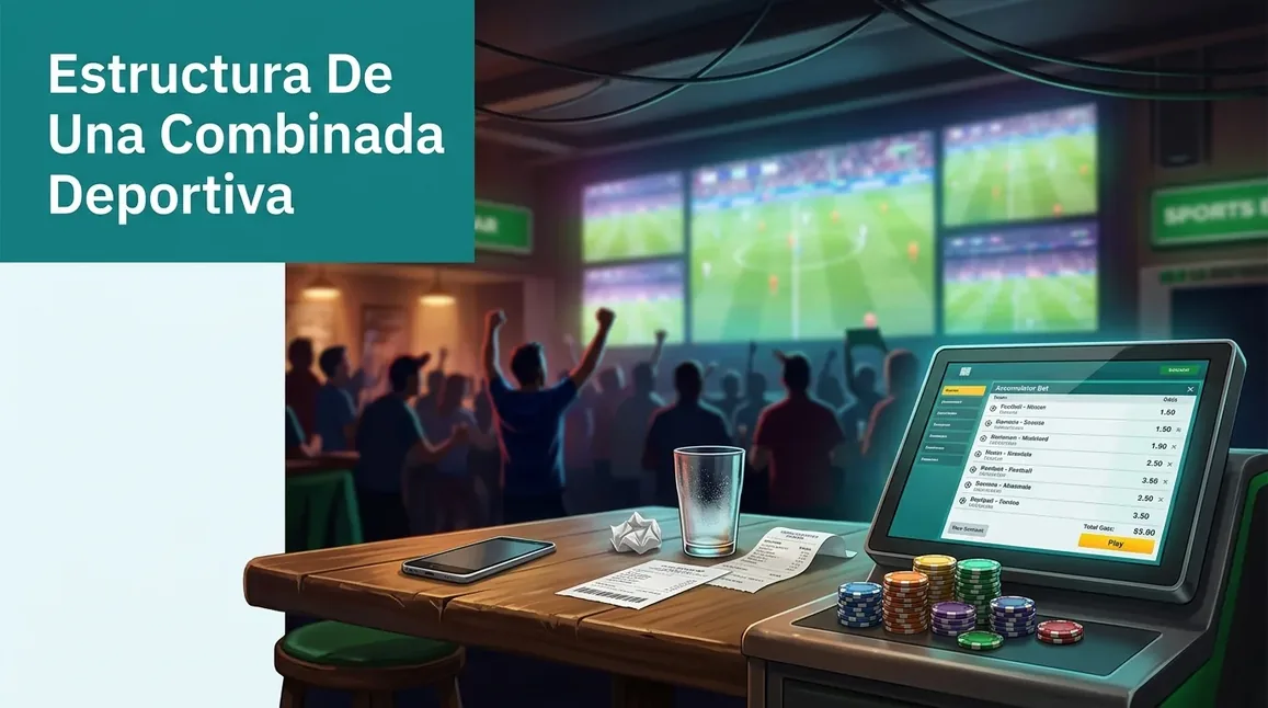 Sports betting terminal showing accumulator bet structure.